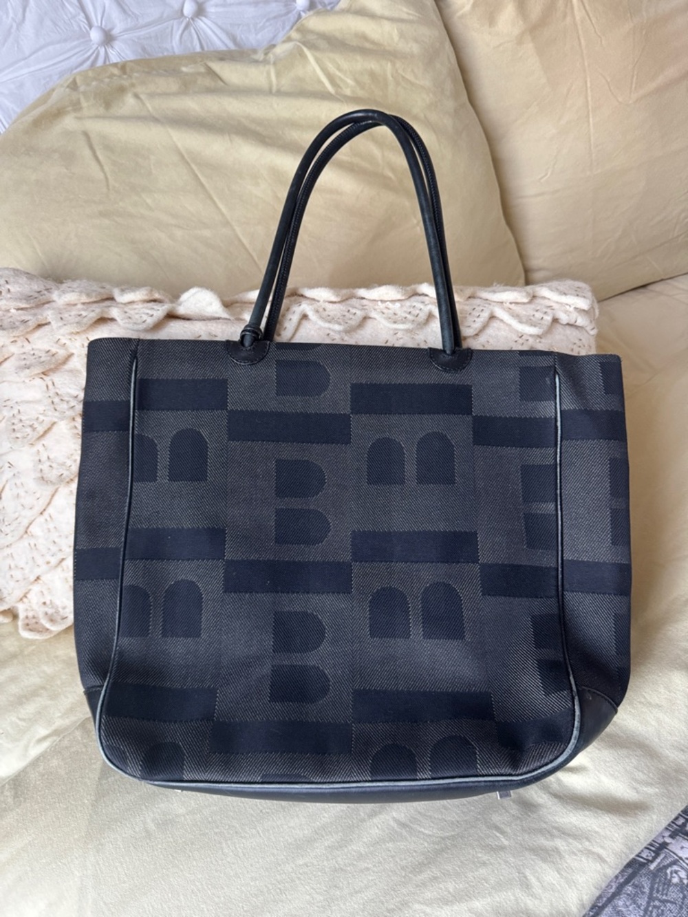 Bally Vintage Black Monogram Tote Bag w/ Attached Pouch